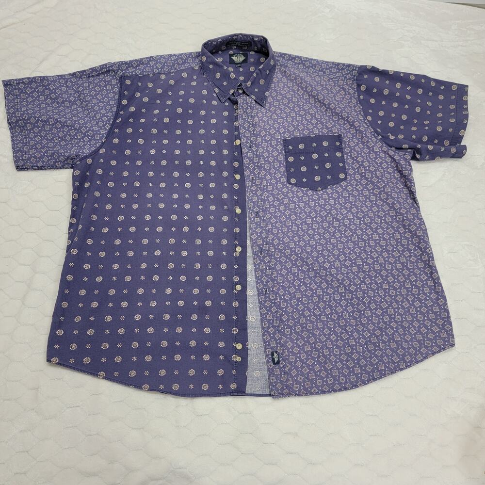 Vintage Dockers Mens XXL Purple Mixed Pattern Geometric Short Sleeve Shirt 90s